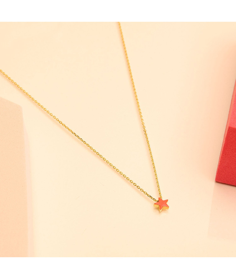 Collier etoile orange fluo