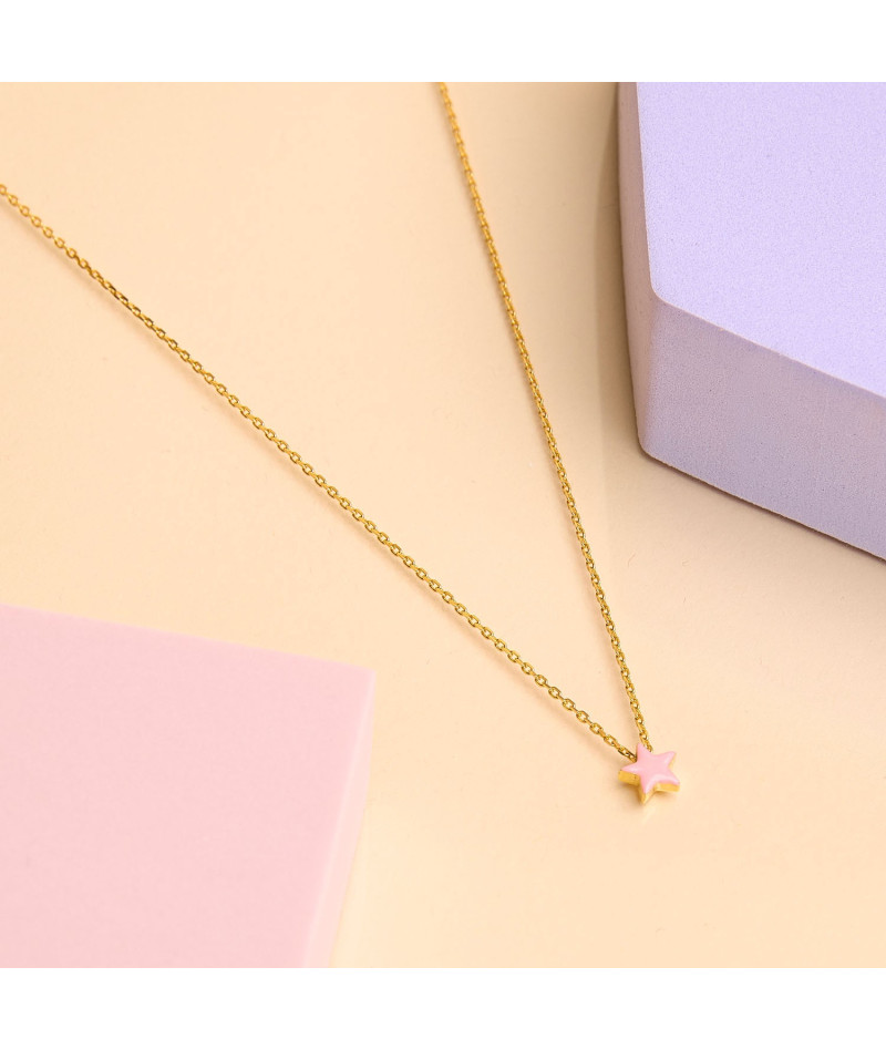 Collier etoile rose fluo