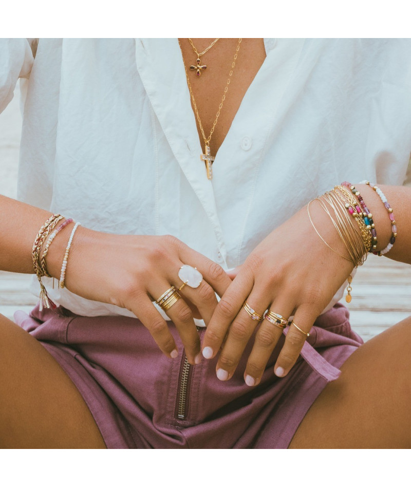 Bague Rectangle Quartz Rose