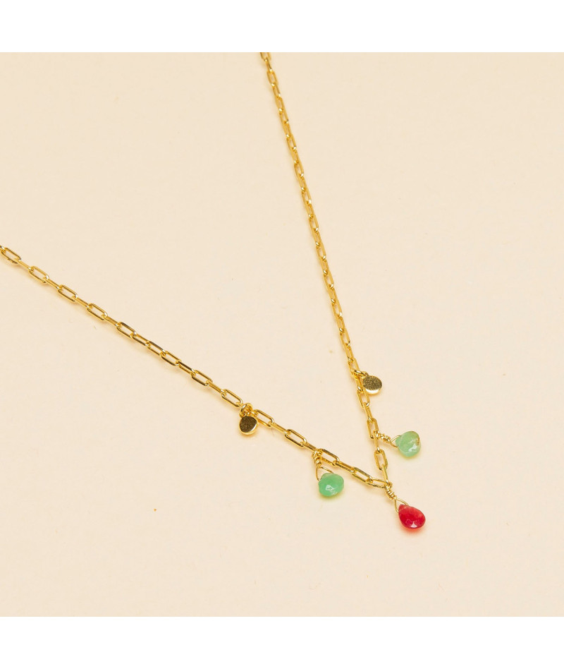 Collier pampilles rubis/chryso