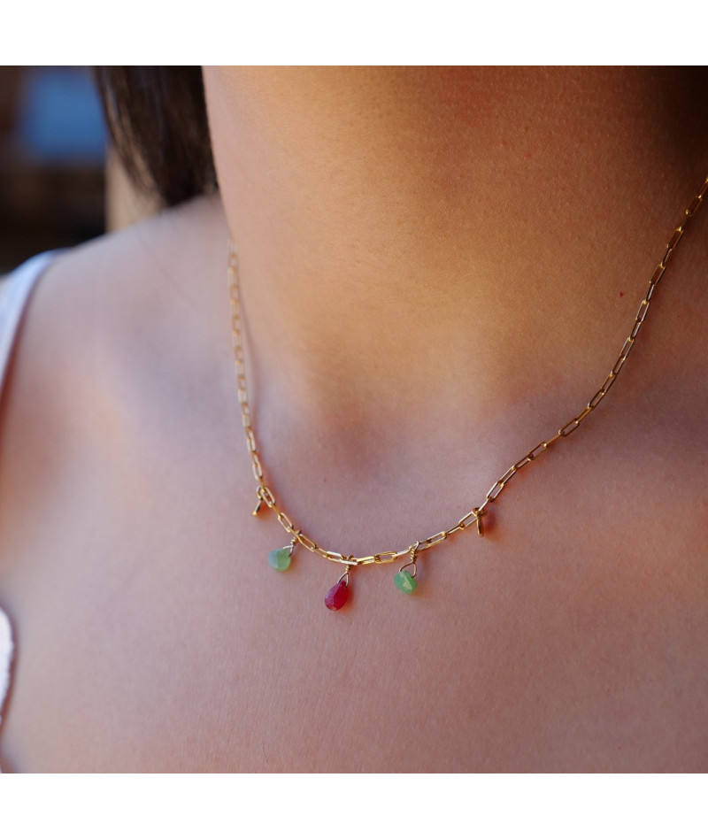 Collier pampilles rubis/chryso