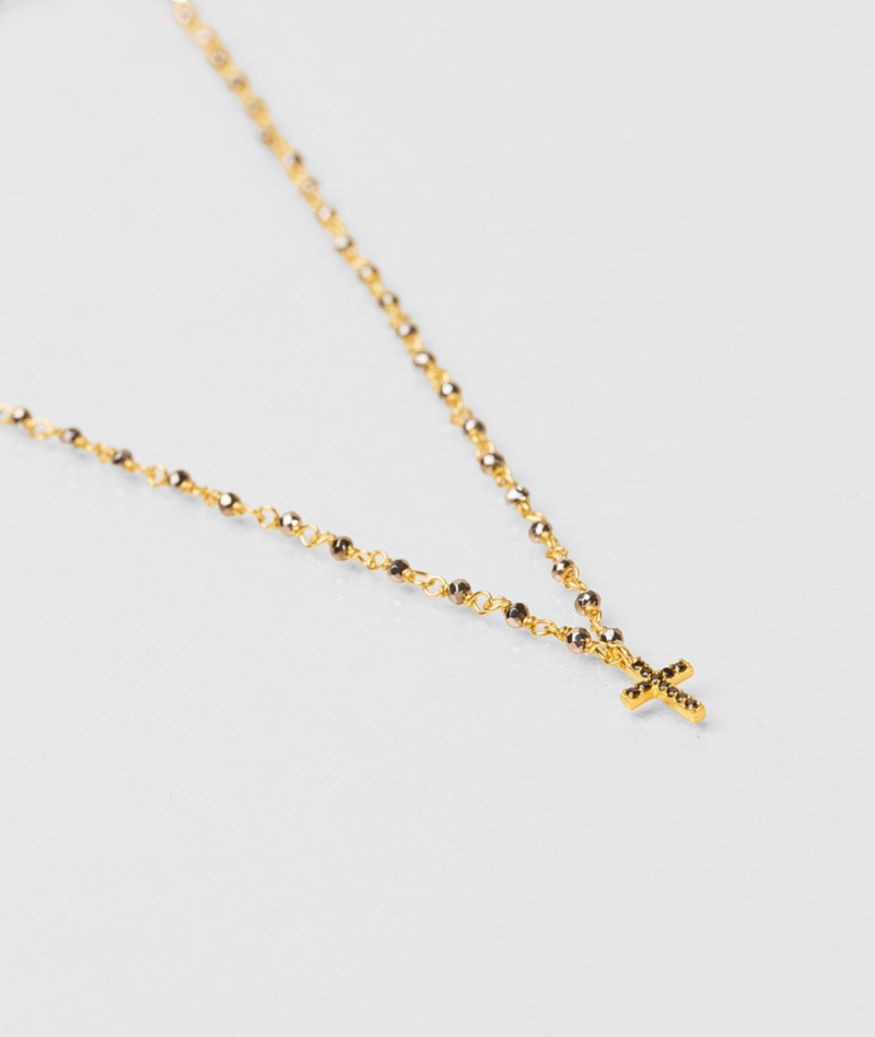 Collier inde croix pyrite
