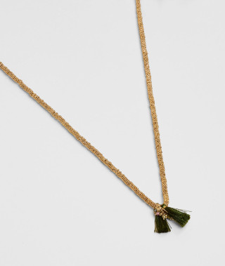 Sautoir Mala Pompon Kaki