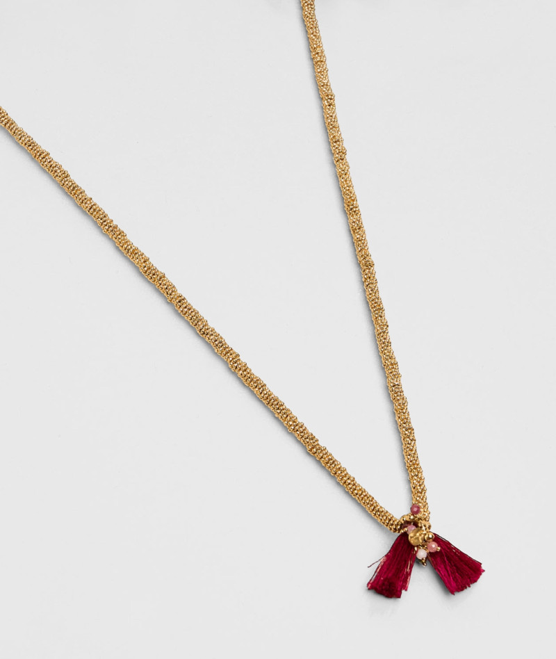 Sautoir Mala Pompon Bordeaux