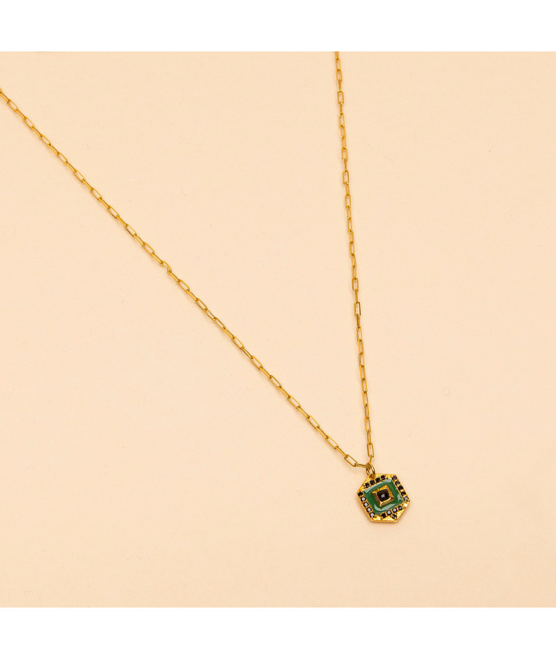 Collier Gatsby Vert Zircons Noirs+cab Onyx Noir