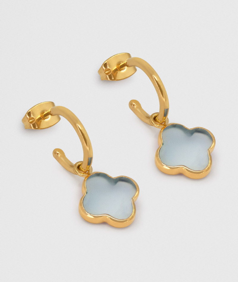 Boucle Bloom Petit Trèfle Aqua Calcedoine
