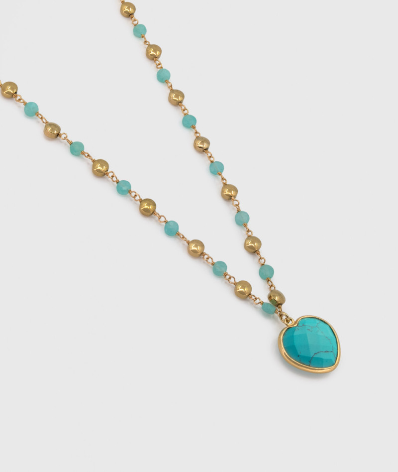 Collier Long Inde Love Cœur Turquoise