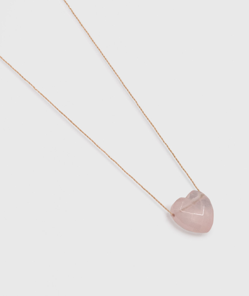 Collier Goutte Cœur Rose Quartz